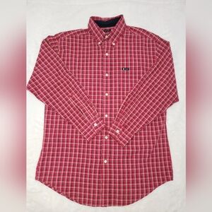 Chaps Red Casual Button Down Shirt Classic Plaid Design